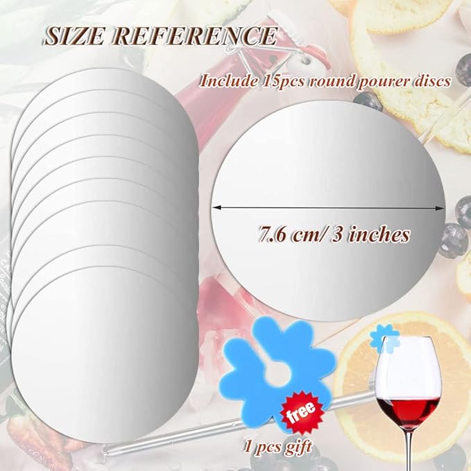 Wine Pourer Disc, Silver Wine Pourer and Stopper Discs Aluminum Foil Reusable Wine Bottle Pouring Disc 15Pcs Thin Drip Stop Pour Spout Card for Wine Beverage Beer Liquid Dispenser (silver)