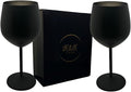 K&K Home Black Matte Stainless Steel Unbreakable Wine Glasses - 18 oz - Set of 2 Colored, Stemmed Metal Wine Glasses Perfect for Outdoors, Weddings, and Parties (Matte Black, Set of 2)