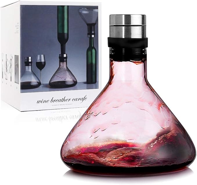 Wine Breather Carafe Decanter with lid 50oz, High-borosilicate heat-resistant glass refined by Mouthblown carafe