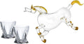 Whiskey Decanter Set, 35 oz - Horse Drink Dispenser for Wine or Alcohol - Animal Glass Bottle with 2 Diamond Whiskey Glasses - Ideal for Home Bar Decor or as Holiday Gifts for Men (Giddyap)