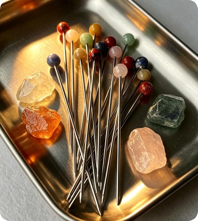 Homestia 6PCS Crystal Cocktail Picks, 4.6" Colorful Natural Gemstone Martini Sticks, Reusable Metal Olive Skewers Cocktail Pins Garnish Picks for Cocktails Drinks Party
