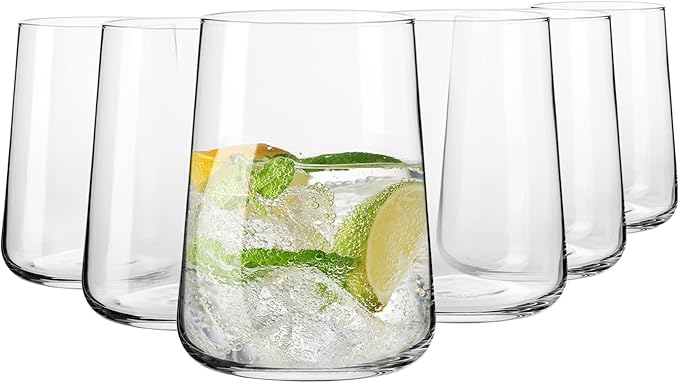 Krosno Infinity Drinking Glasses Set of 6 – 16.6 oz Water Juice Glasses, Modern Tapered Tumblers, Lead-Free Glassware, Clear Everyday Drinkware, Dishwasher Safe, Made in Europe