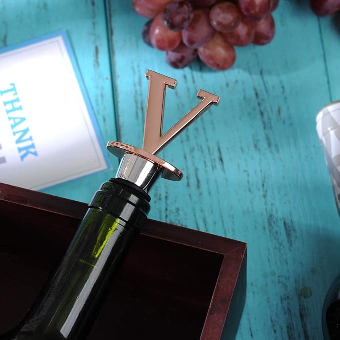 Miicol Prosecco Stopper, Rose Gold Initial Wine Stopper, Personalised Champagne Gift, Funny Kitchen Decor, Letter V