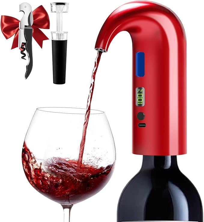 Fathers Day Gift|World Cup Viewing Party Supplies, Wine Aerator Electric Wine Decanter, Automatic Wine Dispenser Pourer with USB Rechargeable, Gift for Women,Men,Wine&Whiskey Lovers,Birthday (Red)