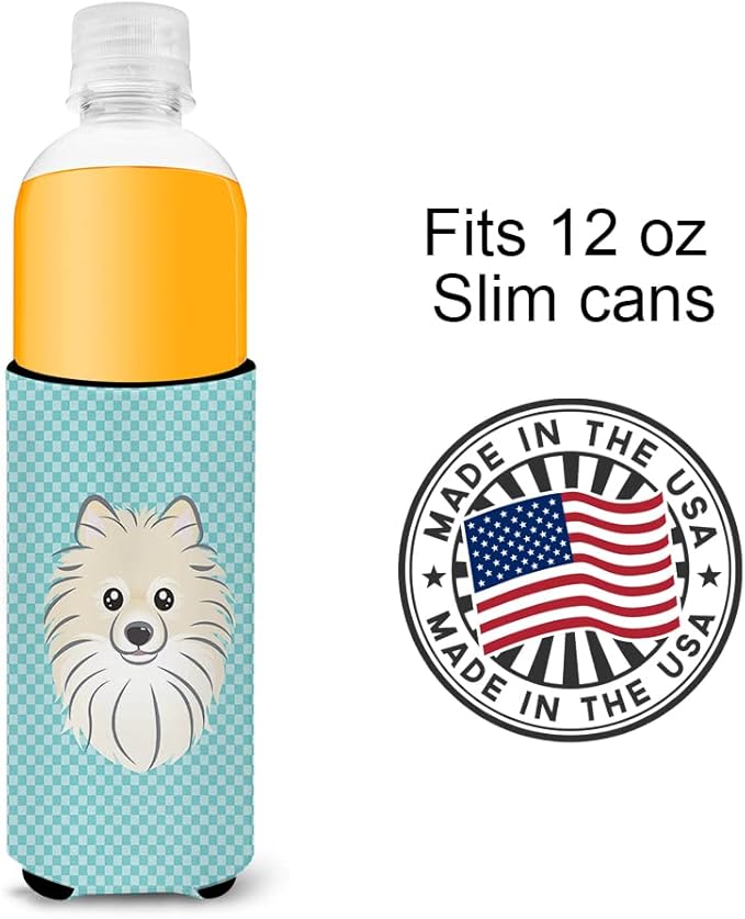 Checkerboard Blue Pomeranian Ultra Beverage Insulators for slim cans BB1145MUK