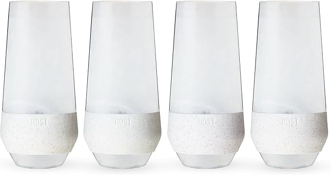 Host Freeze Champagne Flutes, Shatterproof Freezable Double Walled Stemless Sparkling Wine Glasses Drinking Set, Plastic Flutes for Mimosas and Champagne, Gifts for Wine Lovers, 9oz, Set of 4, Glitter
