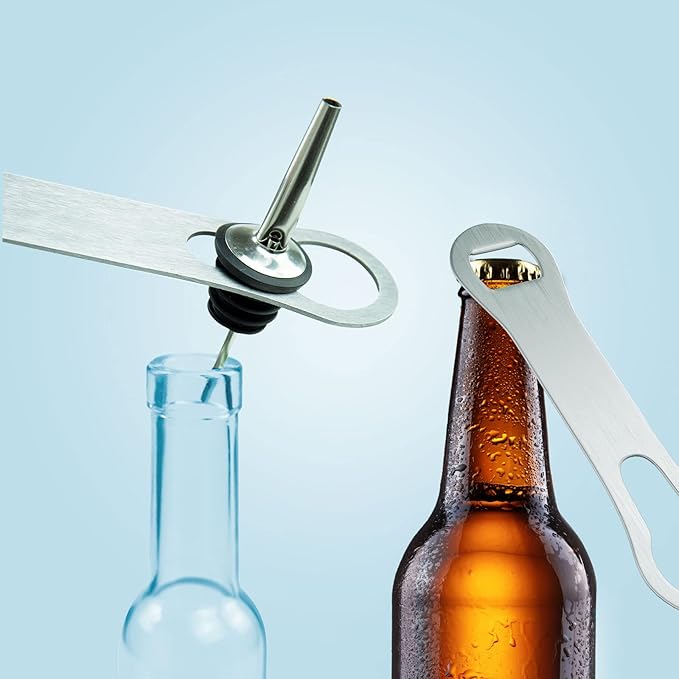 2 Pieces V Rod Bottle Opener and Pour Spout Remover Flat Metal Bar Speed Key Opener Stainless Steel Dog Bone Wine Bottle Opener for Bartenders Home Kitchen (Sliver)