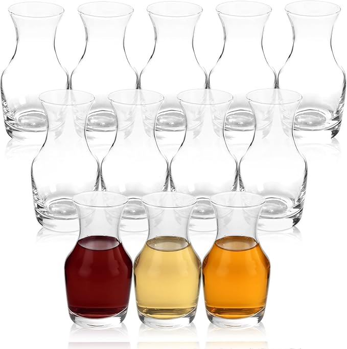 12PCS Mini Wine Carafe Set 6oz Individual Serving Wine Decanter Small Wine Carafe for Restaurants Catering Events and Home Parties Professional Glass Juice and Wine Carafes