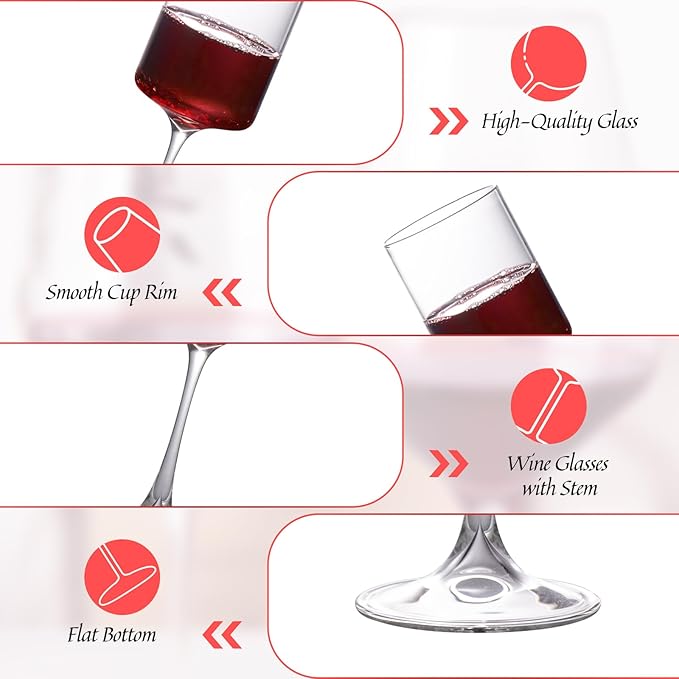 KAMMAK Wine Glasses Set of 2, 13.53 oz Hand Blown Bordeaux Wine Glasses, Thin Rim & Long Stem, Perfect for Red & White, Daily Use, Wedding or Birthday Gift with Gift Box, Fully Clear