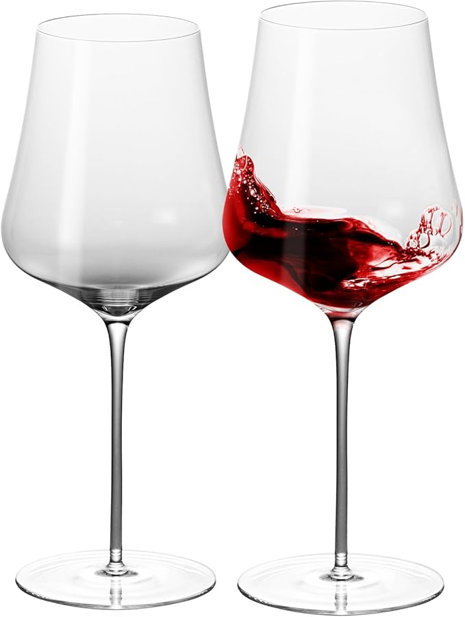 KAMMAK Wine Glasses Set of 2, 16.23 oz Hand Blown Crystal Bordeaux Wine Glasses, Thin Rim & Long Stem, Perfect for Red & White, Daily Use, Wedding or Birthday Gift with Gift Box, 05