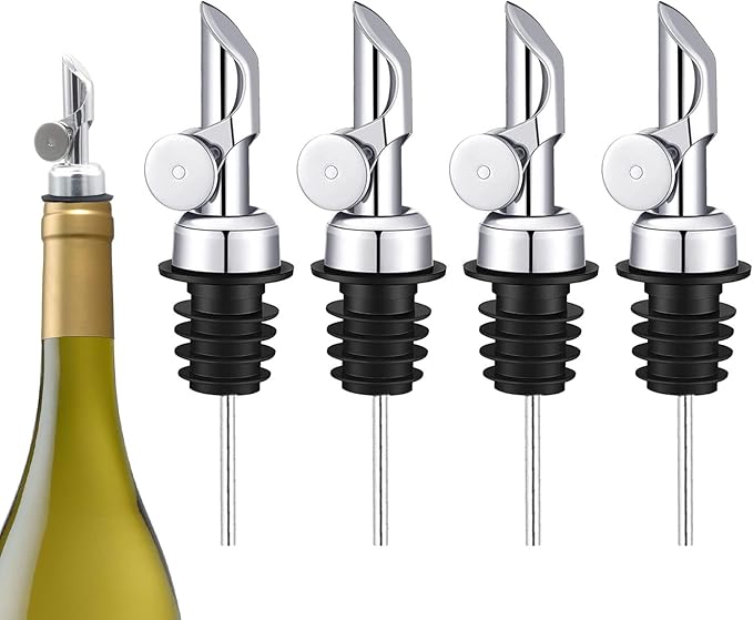 Weighted Stainless Steel Liquor Bottle Pourers: Auto Flip Spouts for Precise Pouring, Leak-Proof and Dishwasher-Safe (4pcs - Silver)