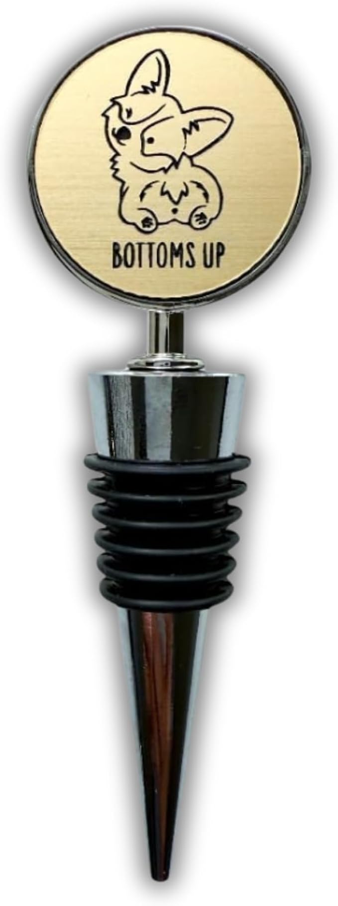 Jazzy Jade Designs Funny Corgi/Dog Wine Stopper – “Bottoms Up!” Cute Laser Engraved Zinc Alloy & 100% Food-Grade Rubber Bottle Stopper – Novelty Wine Gift for Dog Lovers, Made in USA