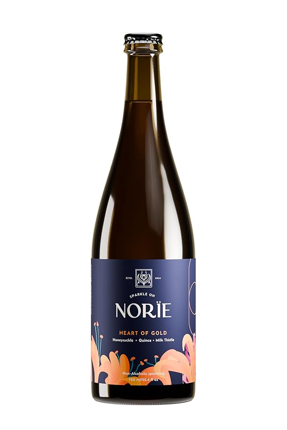 Norïe Heart of Gold – Award-Winning Non-Alcoholic Sparkling Blend | Honeysuckle, Quince & Milk Thistle Blend | Botanical Sparkling Wine Alternative – 750ml | Gluten-Free, Low Calorie