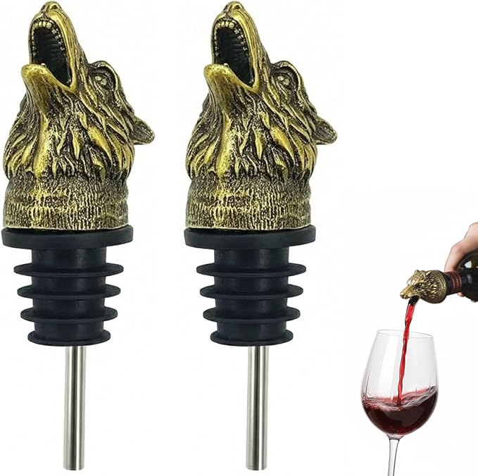 Wolf pour spout Animal head wine pourer Menagerie wine aerator set of 2pcs