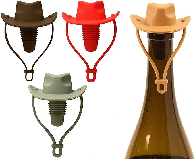 Silicone Wine Stoppers, Cowboy Hat Wine Bottle Stopper Sealer, Keeps Fresh for 15 Days, Home Decoration and Winer's Gifts (2, Coffee+Light Brown)
