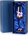 Simcat Handmade Painted Enamel Flower Glass Wine Glasses Transparent Refined Goblet, Stem For Cabernet, Gifts (purple single gift box1)