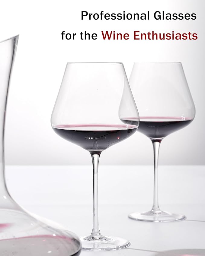JBHO Hand Blown Italian Style Crystal Burgundy Wine Glasses - Lead-Free Premium Crystal Clear Glass - Set of 2-21 Ounce - Gift-Box for any Occasion