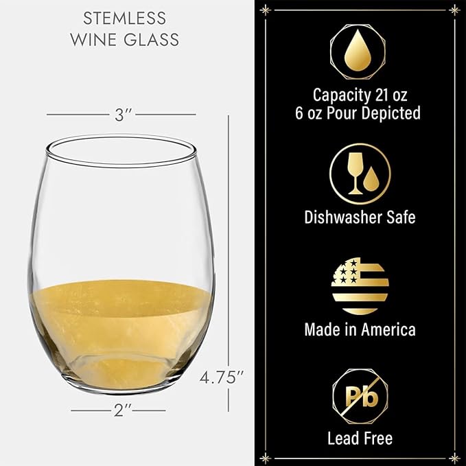 HomeWetBar Personalized Stemless Wine Glass - Engraved Wine Glass for Red and White Wines