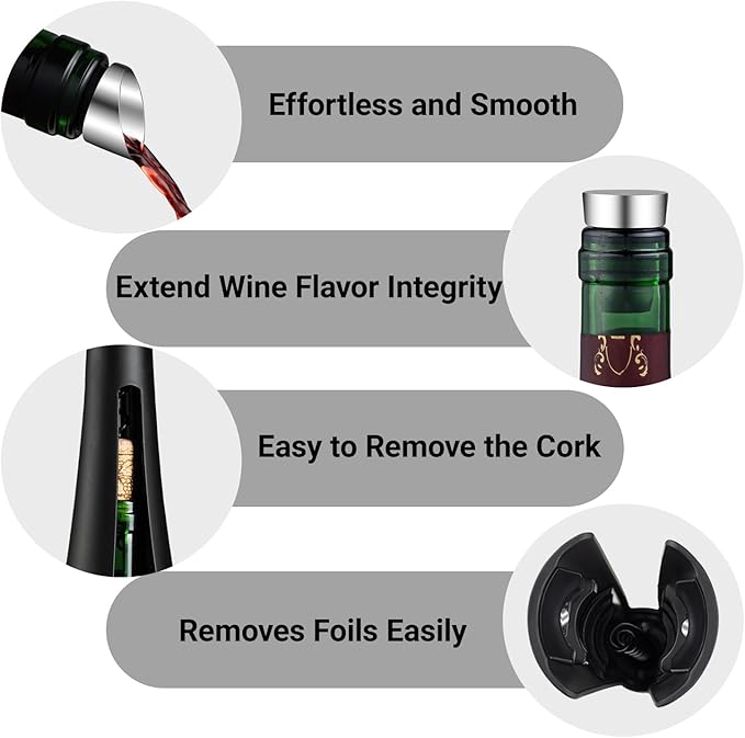 Multi-Function 4 in 1 Cork Screw Wine Bottle Opener set, FAMCHINAS Premium Wine Accessories with corkscrew, Bottle Stopper, Foil Cutter, Aerator Pourer, Thoughtful Gifts for Home, Bar & Kitchen Use