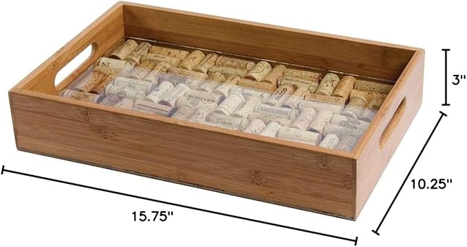 Oenophilia Greenophile Bamboo Cork Service Tray Kit with Handles, 100% Bamboo, Glass Pane, Serving Platter for Wine, Beer, Charcuterie, Appetizers, and More, Do-it-Yourself, Corks NOT Included
