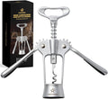 Wine Opener,Heavy-Duty Zinc Alloy Wing Corkscrew Wine Bottle Opener with Sharp Spiral Screw,Round Handles,Matte Silver