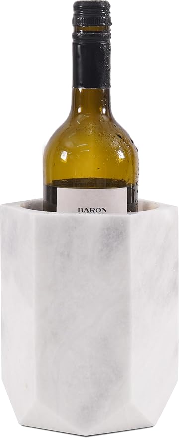 Radicaln Marble Wine Chiller Bucket 6.5 Inch White 750ml Wine Bottle Cooler & Champagne Chiller, Multi-Purpose Utensil Holder, Vase & Bar Cart Decor, Ice-Free with Non-Slip Felt Base, Luxury Wine Gift