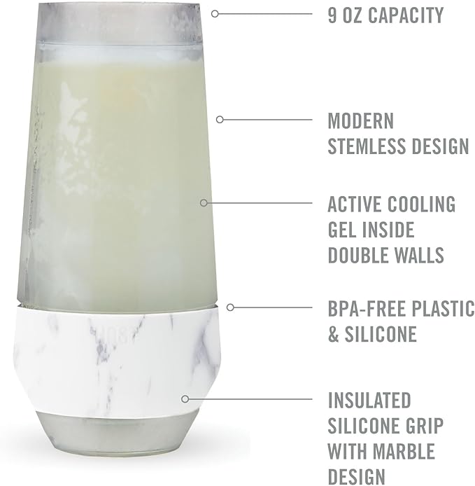 Host Freeze Insulated Champagne Glasses, Gifts for Mom, Home Bar Gifts for Women, Freezer Cooling Cups for Mimosas, Prosecco and Bubbly, Stemless Chilling Sparkling Wine Glasses, 9oz, Set of 2, Marble