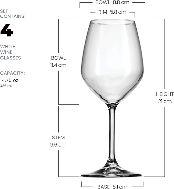 Bormioli Rocco 14.75 oz White Wine Glasses (Set Of 4): Crystal Clear Star Glass, Laser Cut Rim For Wine Tasting, Elegant Party Drinking Glassware, Restaurant Quality