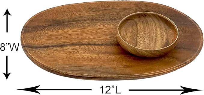 Woodard & Charles 12" Wood Oval Serving Tray with 4" Multipurpose Bowl Perfect for Serving, Sandwiches, Sushi, Chips, Tapas, Hors D'Oeuvre, Charcuterie, Cheese and More, 8 Piece Set