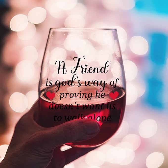 DYJYBMY A Friend Is God's Way Of Proving He Doesn't Want Us To Walk Alone Stemless Wine Glass, Funny Wine Tumbler With Gifts Box, Housewarming Birthday Gifts For Friend Religious Enthusiasts Bestie