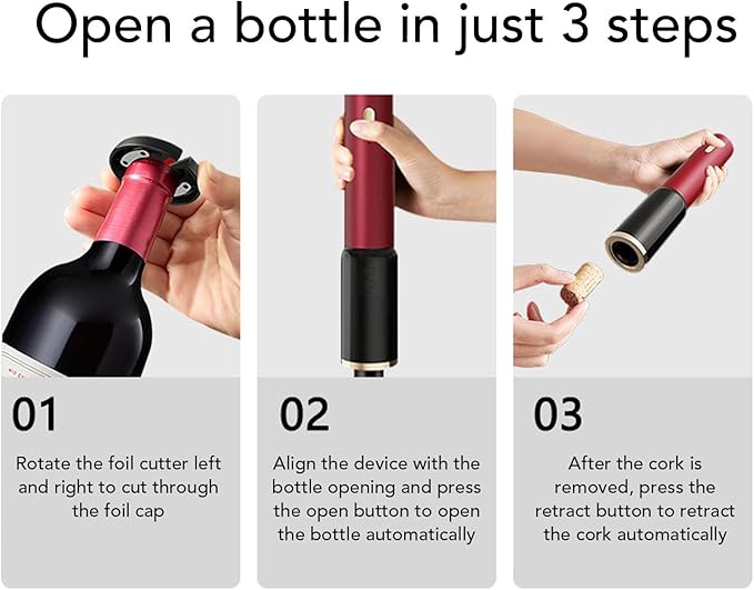 Yctze Electric Wine Opener Battery Operated, Automatic Wine Bottle Opener Corkscrew with Foil Cutter, One Button Effortless Operation, ABS Sturdy Construction,