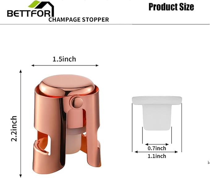 Champagne Stoppers with Stainless Steel Champagne Saver with Food Grade Silicone Leak proof Keep Fresh Suitable for Champagne, Cava, Prosecco and Sparkling(RoseGold, 2 Pack)