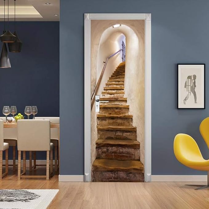 3D Door Stickers Murals - Stairs Wallpaper Self-Adhesive Removable PVC Waterproof Matt Finish 37.4" x 82.7"