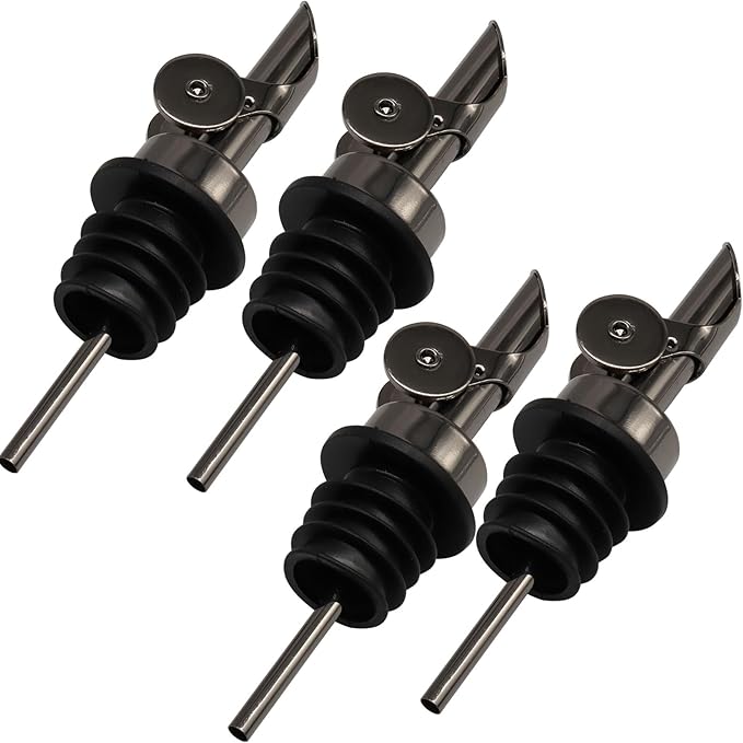 4 Pack Auto Flip Dispenser Spout, Liquor Pour Spout Oil Dispenser Top, Stainless Steel Leak-Proof Bottle Spout for Wine Vinegar Oils (Black)
