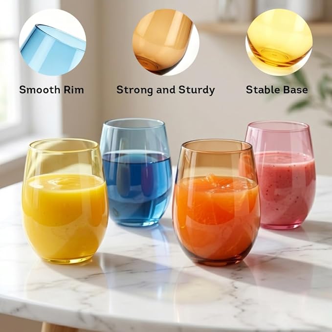 Lily's Home Set of 8 Shatter-Resistant Acrylic Stemless Wine Glasses - 14 oz for Poolside, Parties, Patio & Outdoor Indoor Use, BPA-Free Plastic Drinkware in Mixed Colors