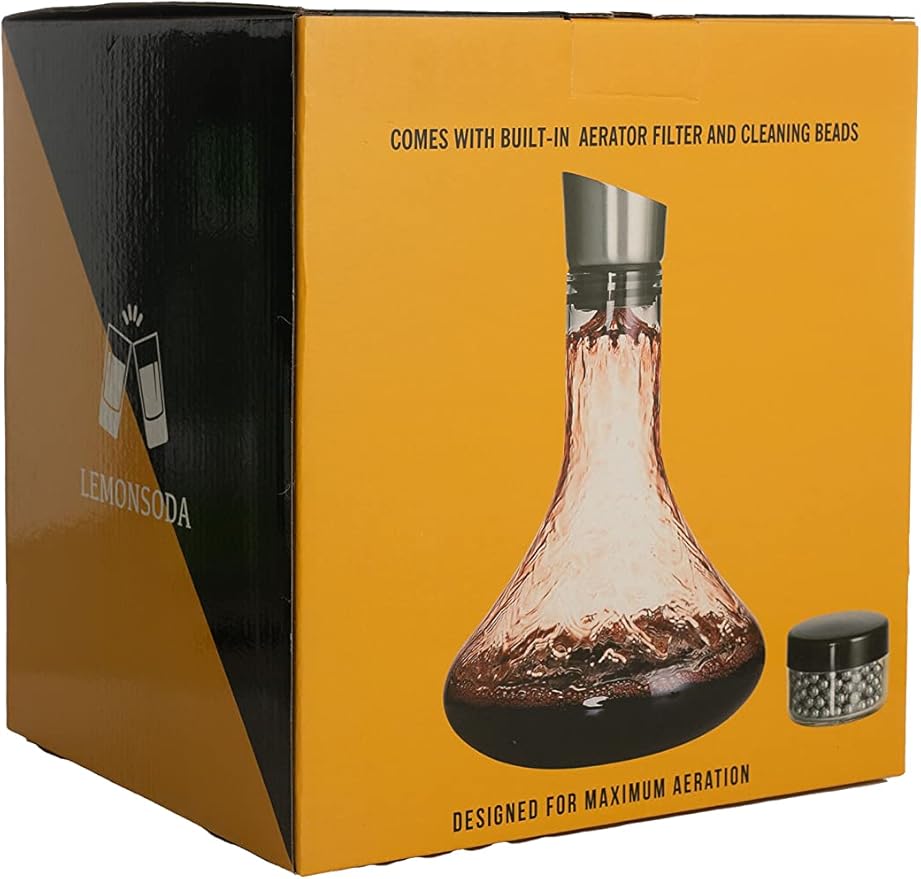 LEMONSODA Glass Wine Decanter Complete With Aerator Pourer, Filter, and Cleaning Kit - Crystal Clear Glassware, Lead-free, Great Gift For Wine lovers - 1500 mL