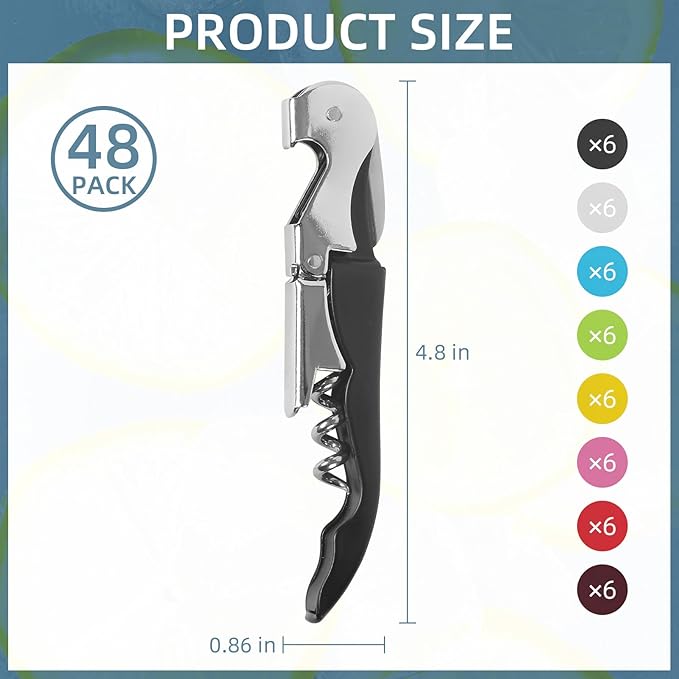 48 Pack Colorful Corkscrew Wine Openers Upgraded Heavy Duty Stainless Steel Wine Opener Bulk Double Hinged Wine Key for Serves Waiters Bartenders Party Wine Opener Favor (Colorful)