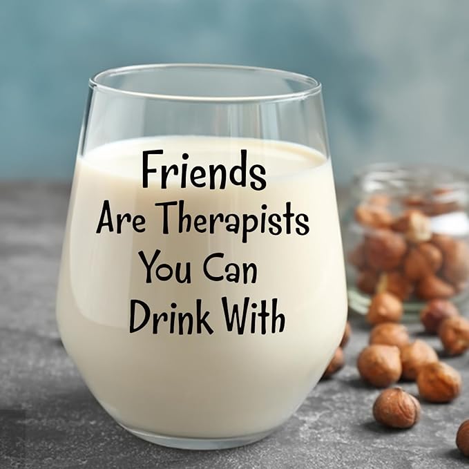 Funny Gifts for Women Friendship,Friends Are Therapists You Can Drink With,Sister,Friend Gifts for Women,Birthday,Christmas Gift 15 Oz Wine Glass