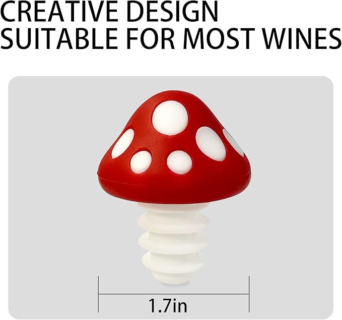 Red Mushroom Wine Stoppers - Bottle Plug Accessories, Kitchen Gadgets Gift Set, Creative Halloween Decoration - 2pcs