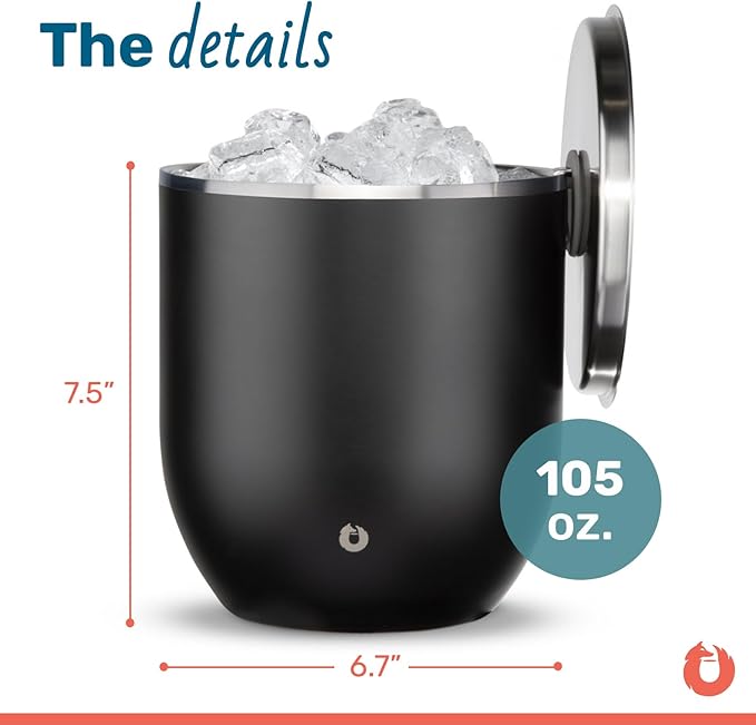 SNOWFOX Plus, Premium Vacuum Insulated Stainless Steel Ice Bucket with Lid/Scoop,Home Bar Accessories,Elegant Bartending Ice Buckets for Parties,Beautiful Outdoor Supplies,3L,Matte Black (Pack of 4)