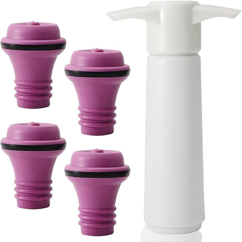 4 Pcs Wine Stoppers, Reusable Preserver Vacuum Pump, Wine Saver Vacuum Pump for Kitchen, Office, Home and Parties(Purple)