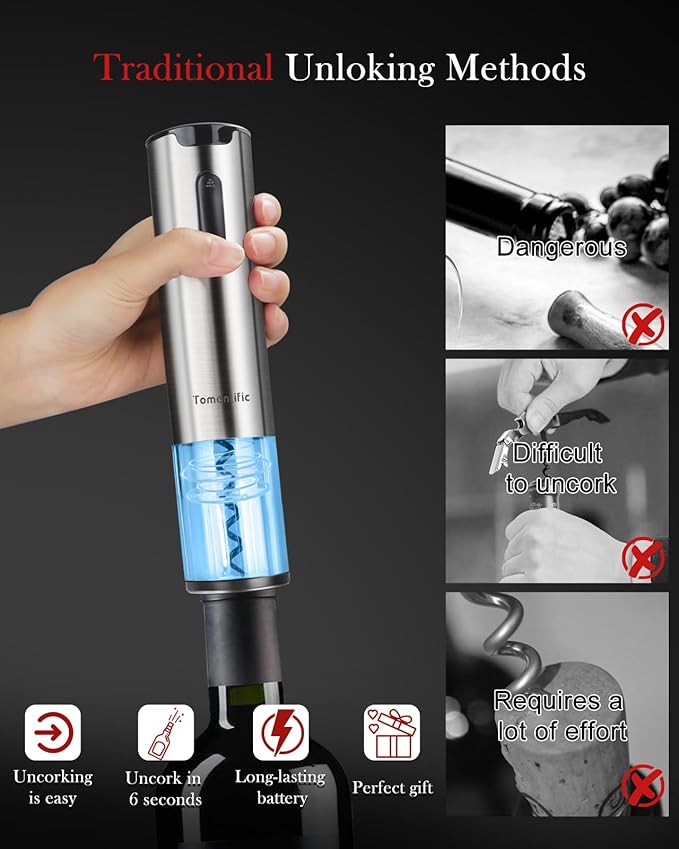 Electric Wine Opener Set With Stand - Premium Wine Gifts with Rechargeable Wine Opener, Foil Cutter, Pourer, Vacuum Stopper, and Elegant Package Box -Gift for Home Party Bar Outdoor