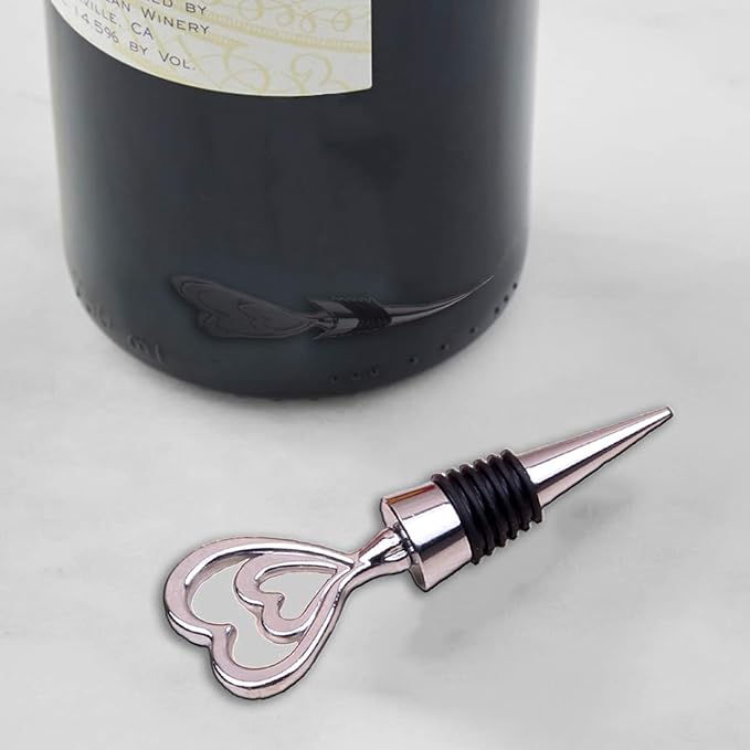 Love Wine Stoppers - Cute Heart Shaped Wine Stopper Decoration, Metal Zinc Alloy, Reusable (Set of 4)