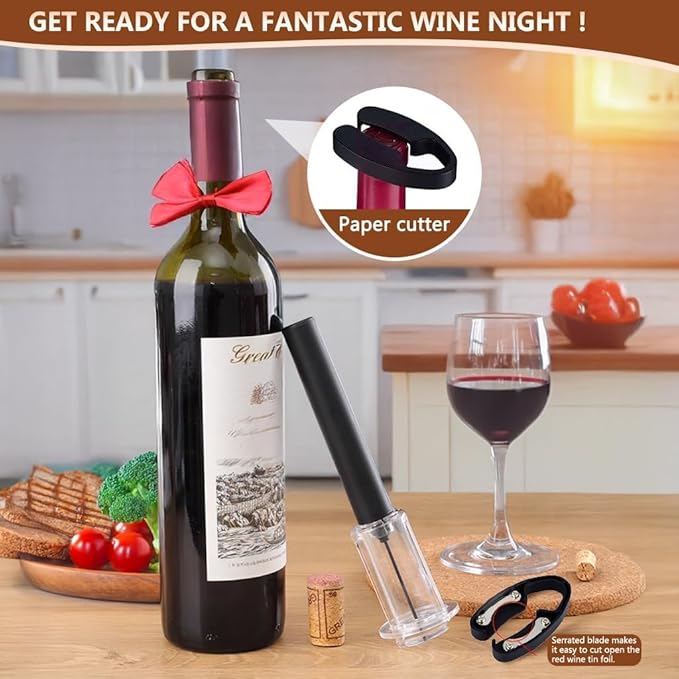 Wine Opener and Foil Cutter 2-Piece Set, NUCOKRS Effortlessly Air Pressure Corkscrew, Opens Bottles in 3-7 Pumps, No Electricity, Easy to Use, Gift for Wine Lovers