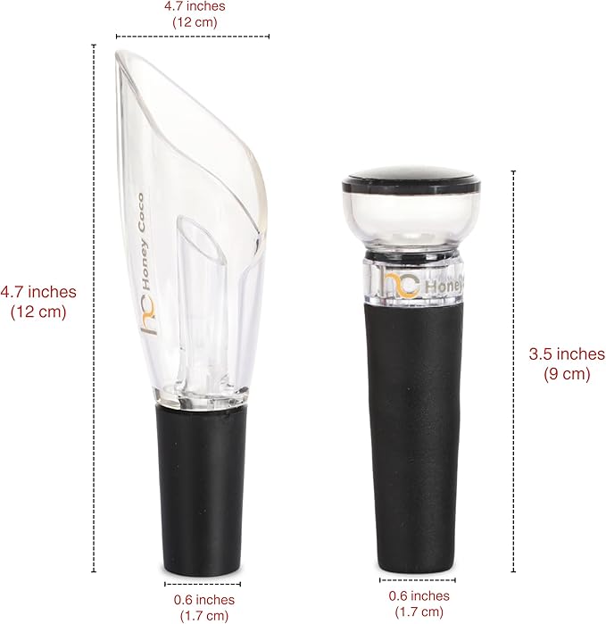 Wine Aerator Pourer + Vacuum Pump Stopper, 2-Piece Wine Saver Set, Drip-Free Pour Spout for Smoother Taste, Preserves Open Bottles, Gift-Ready Wine Accessories
