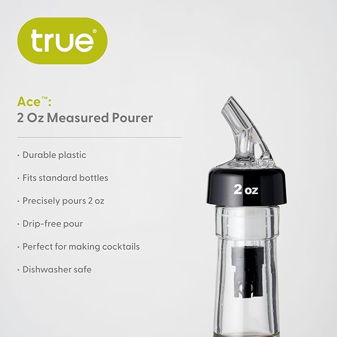 TRUE Ace Measured Liquor Pour Spout 2 Ounce Pourer, Fits Standard Bottles, Set of 1, White