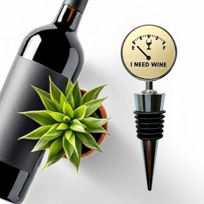 Jazzy Jade Designs Funny Wine Stopper - “I Need Wine!” Laser Engraved Zinc Alloy & 100% Food-Grade Rubber Bottle Stopper – Cute Wine Gift & Bar Accessory, Made in USA by Small Business