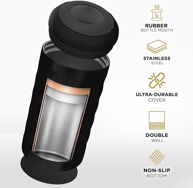 Wine Gifts - Premium Wine Chiller - 750mL Stainless Steel Bottle Cooler, Vacuum Insulated & Double-Walled - Keeps Cold 6+ Hours - Champagne Sleeve for Most Bottles - Black