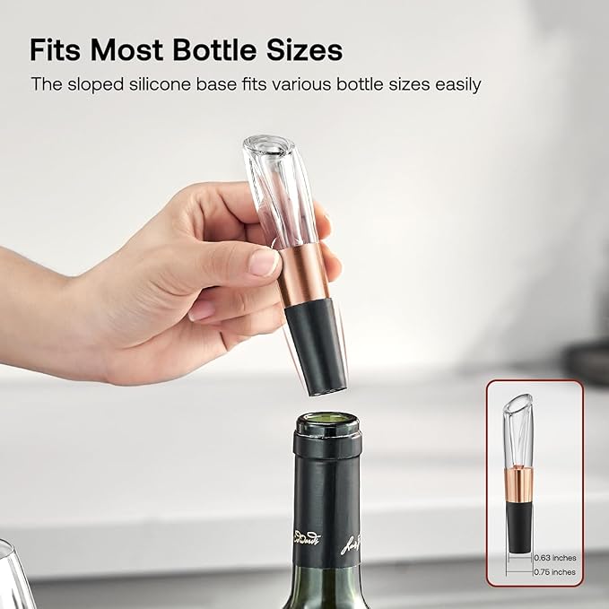 Elegant Wine Aerator Pourer Spout by ELMWAY - Clear Wine Air Aerator Enhances Flavor, Aroma & Finish, No Spill Design, Wine Accessory Gift for Wine Lovers - Rose Gold
