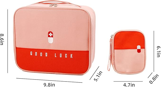 TOPASION Cute Pink Empty First Aid Bags, Travel Medicine Bag for Women and Girls, Medical Supplies Organizer Bag, Portable Kit for Traveling, Car, Home, Camping, Office, Hiking, Outdoor